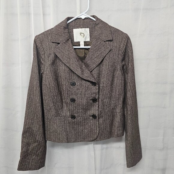 Vintage Prize Brown Blazer Y2K Chevron Twee Wool Blend Office Double Breasted 6 - Picture 7 of 7